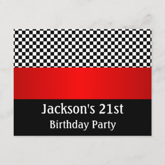 Geburtstagsparty Red Black & White Karo Muster Einladung