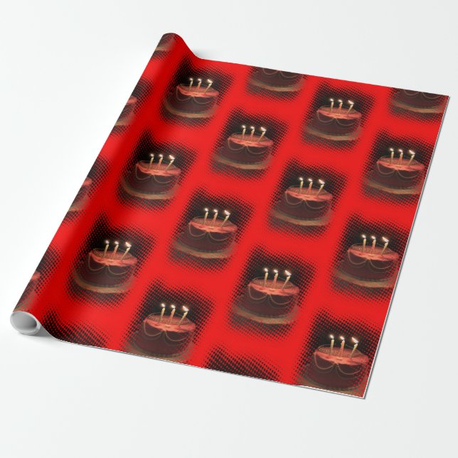 Geburtstagsparty Red mit Cake Wrapping Paper Geschenkpapier (Ungerollt)