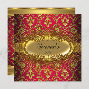 Geburtstagsparty RED Pink Gold Black Damask Einladung