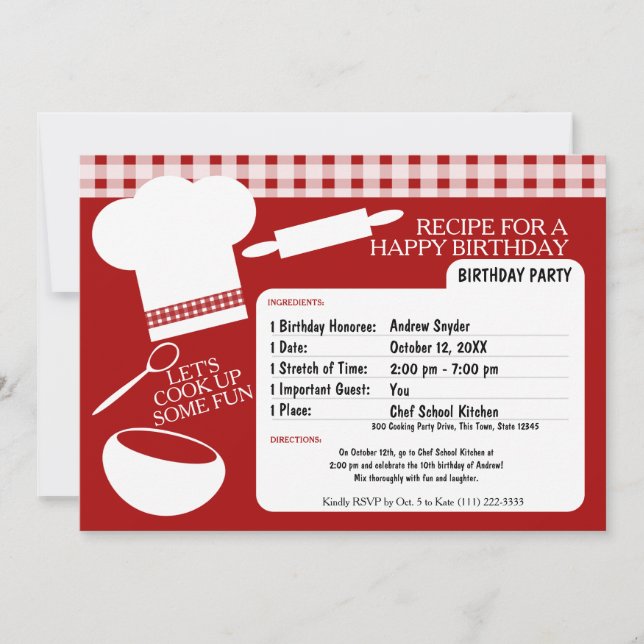 Geburtstagsparty-Rezept kochen Einladung (Vorderseite)