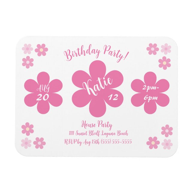 Geburtstagsparty - Rosa Blume Glam- Magnet (Horizontal)