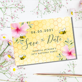 Geburtstagsparty Rosa Blüten Gelbe Honigwabenbiene Save The Date