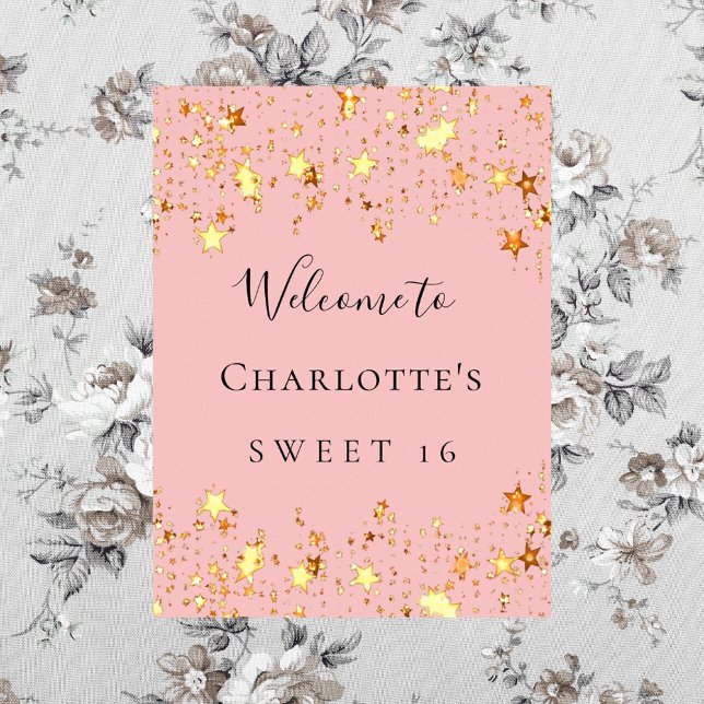 Geburtstagsparty Rosa goldene Sterne Willkommen Poster (Von Creator hochgeladen)