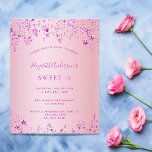 Geburtstagsparty Rosa Sterne Budget Einladung<br><div class="desc">Eine moderne,  stilvolle und glamouröse Einladung für die Geburtstagsparty eines Mädchens "Sweet 16",  "16." (oder eines beliebigen Alters). Ein rosa Hintergrund mit Sternen. Personalisieren und fügen Sie einen Namen und Party-Details hinzu.</div>
