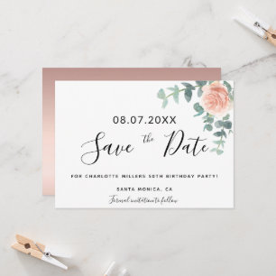 Geburtstagsparty Rose Gold floral Save the Date
