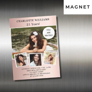 Geburtstagsparty Rose Gold Foto Collage Luxus Magneteinladung