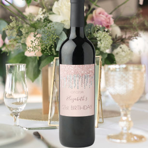 Geburtstagsparty Rose Gold Glitzer Rosa Funkel Nam Weinetikett