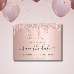 Geburtstagsparty Rose Gold Glitzer Save the Date Ankündigungspostkarte