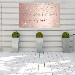 Geburtstagsparty Rose Gold Glitzer Staubname Glamo Banner