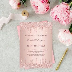 Geburtstagsparty Rose Gold Glitzer Tropfen Pink Lu Einladung