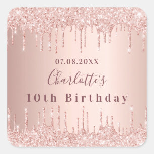 Geburtstagsparty Rose Gold Glitzer Tropfen Pink Lu Quadratischer Aufkleber