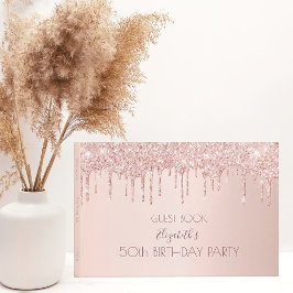 Geburtstagsparty Rose Gold Glitzer Tropfen rosa 50 Gästebuch