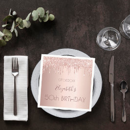 Geburtstagsparty Rose Gold Glitzer Tropfen rosa Serviette
