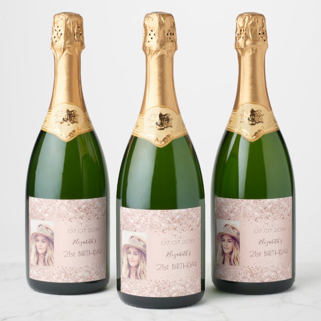 Geburtstagsparty Rose Gold Rosa Rosa Foto (Flaschen)
