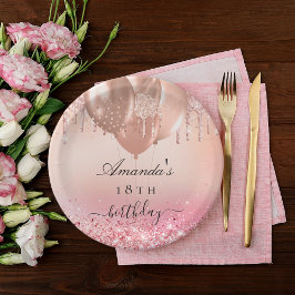 Geburtstagsparty Rose Gold Rosa Rosa Glitzer Name Pappteller