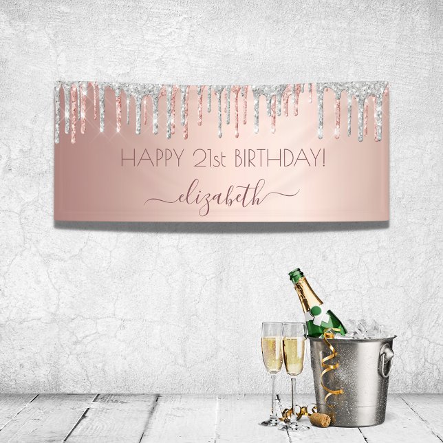Geburtstagsparty Rose Gold Silberfunkel Banner (Von Creator hochgeladen)