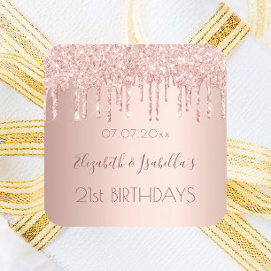 Geburtstagsparty Rose Gold zwei Personen Quadratischer Aufkleber