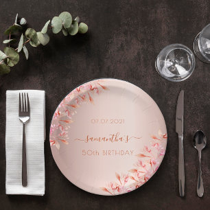 Geburtstagsparty Rose Goldfarben Rosa Blüten botan Pappteller