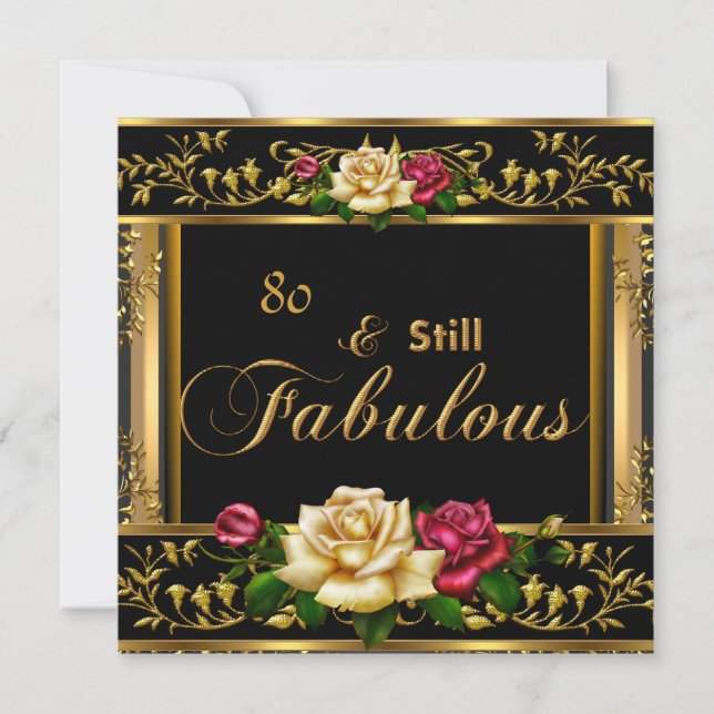 Geburtstagsparty Rote Rose Gold Vintag Einladung (Vorderseite)