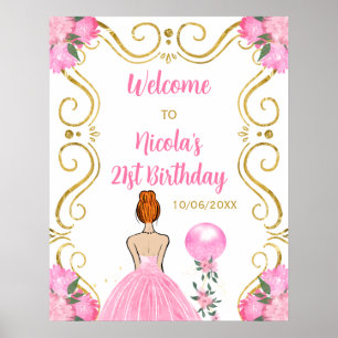 Geburtstagsparty Rotes Haar Prinzessin Pink Willko Poster