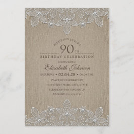 Geburtstagsparty Rustic Burlap Pearls und Lace Einladung