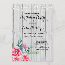 Geburtstagsparty Rustikal rosa Blumenholz Einladun Einladung