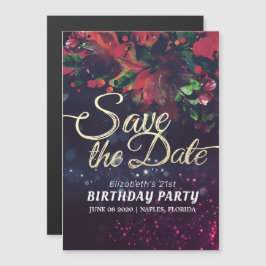Geburtstagsparty Save the Date Blume Lila Lights Magneteinladung