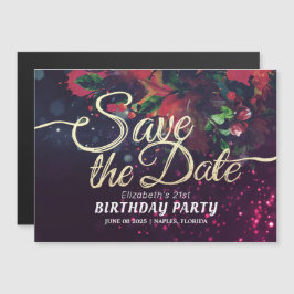 Geburtstagsparty Save the Date Blume Lila Lights Magneteinladung