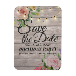 Geburtstagsparty Save the Date Blume Wood Lights Magnet