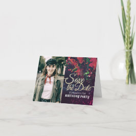 Geburtstagsparty Save the Date Burgundy Floral Fot Einladung