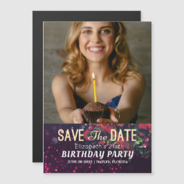 Geburtstagsparty Save the Date Burgundy Floral Fot Magneteinladung