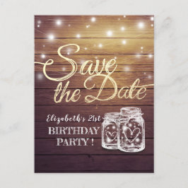 Geburtstagsparty Save the Date Wood Mason Jar Ligh Einladungspostkarte