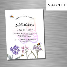 Geburtstagsparty Schmetterling Violett Wildblumen Magneteinladung