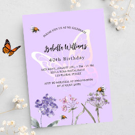 Geburtstagsparty Schmetterling violette Wildblumen Einladungspostkarte