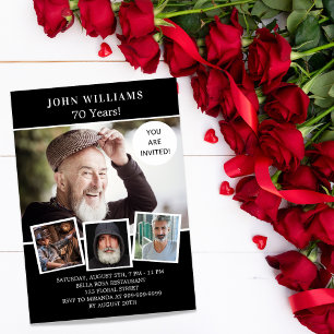 Geburtstagsparty Schwarz-weißes Foto Collage Luxus Einladung