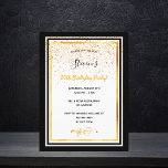 Geburtstagsparty Schwarz-weißes Gold Einladung Postkarte<br><div class="desc">Eine elegante Geburtstagsfeier-Einladungskarte für ein beliebiges Geburtstag für Damen und Herren. Vorlagen für Namen,  Alter und Party. Schwarze und Imitate goldene Rahmen und goldene Konfetti regnen. Eleganter weißer Hintergrund,  schwarze und goldene Buchstaben. Der Name ist mit einem modernen handgeschriebenen Stilskript geschrieben.</div>