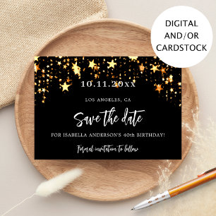 Geburtstagsparty Schwarze goldene Sterne Save the Date