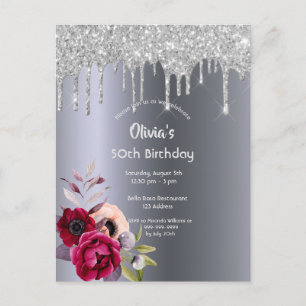 Geburtstagsparty Silber Glitzer Postkarte