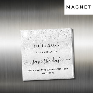 Geburtstagsparty Silber Glitzer Save the Date Magnet