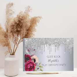 Geburtstagsparty Silber Rose Gold Glitzer Blüte Gästebuch