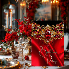 Geburtstagsparty Silber Ruby Red Juwel Gem Black Einladung