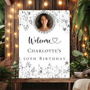 Geburtstagsparty Silber Sterne Foto Diamanten will Poster