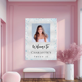 Geburtstagsparty Silberblauer Glitzer Foto Empfang Poster