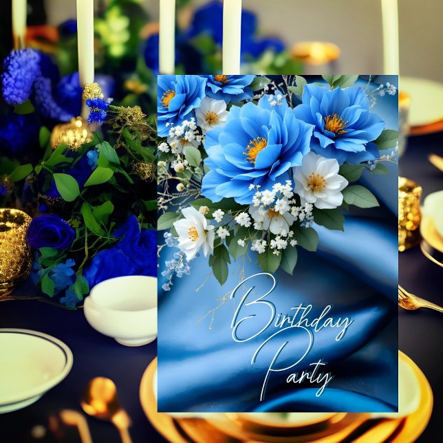 Geburtstagsparty Silk Blue Blumen Babyatmung Einladung (Von Creator hochgeladen)