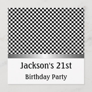 Geburtstagsparty Silver Black & White Karo Muster Einladung
