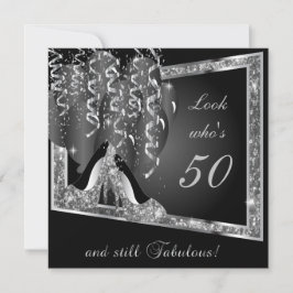 Geburtstagsparty | Silver Glitzer & Black Einladung