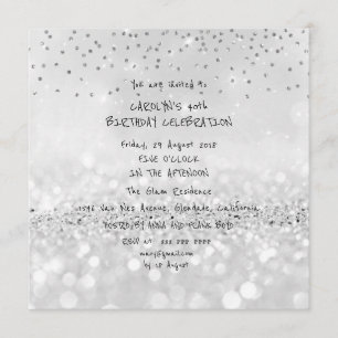 Geburtstagsparty Silver Glitzer Grau Schwarz-weiß  Einladung