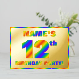 Geburtstagsparty — Spaß, Regenbogenspektrum "12" Folieneinladung