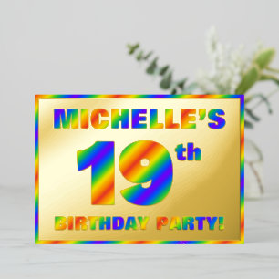 Geburtstagsparty - Spaß, Regenbogenspektrum "19" Folieneinladung