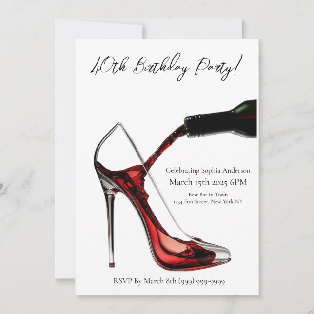 Geburtstagsparty-Stiletto mit Wein Einladung (Vorderseite)